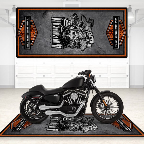 Garage Mat Design For Harley Davidson and American Chopper Personalized Rug Motorcycle Floor - Bottom Pit Mat, Gift Women Men riders, Fans