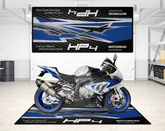 Design For 1000RR HP4 Personalized Pitmat Motorcycle Floor Bottom Mat, MotorBike BMW 1000RR HP4 Rider, Lover, Fanatic And For Man Woman Gift