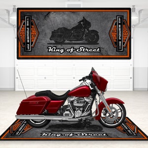 King of Street Designed Garage Mat for Touring, Cruiser and Custom Motorcycle, Personalized Rug Special Gift Women & Men Bike Riders, Pitmat