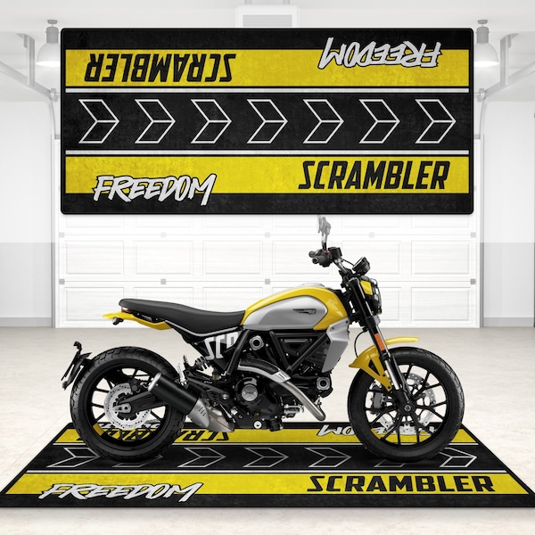 Designed Pit Mat for Ducati Scrambler Motorcycle, MotorBike Yellow Scrambler Rider, Lover & Fanatic And For Man Woman Gift