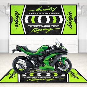 Designed Pit Mat for Kawasaki Motorcycle, Personalized Rug Accesorries Floor Bottom Pit Mat, Lover & Fanatic Woman Gift