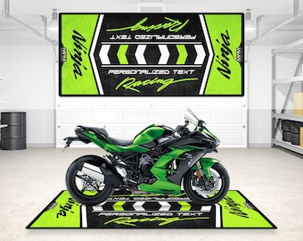 Designed Pit Mat for Kawasaki Motorcycle, Personalized Rug Accesorries Floor Bottom Pit Mat, Lover & Fanatic Woman Gift