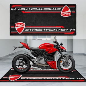 Ducati Streetfighter V4 Personalized Rug Motorcycle Floor Bottom Pit Mat, MotorBike, V4 Rider, Lover & Fanatic And For Man Woman Gift