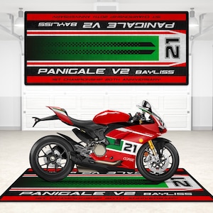 Ducati Panigale V2 BAYLISS gepersonaliseerd vloerkleed motorfiets vloer bodem pitmat, motorrijder, minnaar en fanaat en cadeau voor man vrouw