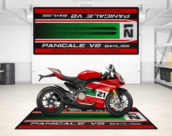 Ducati Panigale V2 BAYLISS Personalisierter Teppich Motorrad Bodenmatte, Motorradfahrer, Liebhaber & Fanatiker und für Mann Frau Geschenk