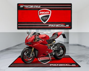 Alfombrilla personalizada para suelo de motocicleta Ducati Corse Panigale, ideal como regalo para amantes y fanáticos de la Panigale.