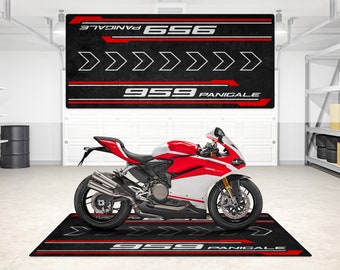 Ducati 959 Panigale Personalized Rug Motorcycle Floor Bottom Pit Mat, MotorBike Panigale 959 Rider, Lover & Fanatic And For Man Woman Gift