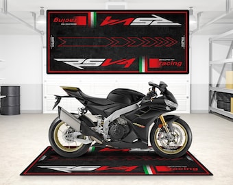Designed Pit Mat for Aprilia RSV4 Motorcycle, Personalized Rug, MotorBike RSV4 Rider, Lover & Fanatic And For Man Woman Gift