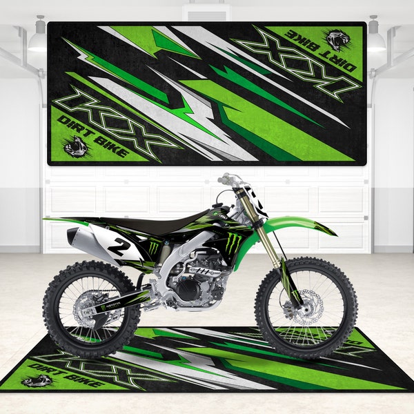 Kawasaki KX Personalized Rug Motorcycle Accesorries Floor Bottom Pit Mat ,Sports MotorBike KX Dirt Bike Rider, Lover & Fanatic Woman Gift