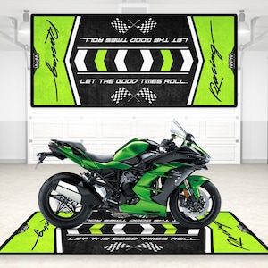 Designed Pit Mat for Kawasaki Racing Motorcycle, Personalized Rug ,Sports MotorBike Ninja H2, ZX-10R Rider, Lover Fanatic Man Woman Gift