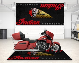 Indian Motorcycle Personalized Rug Motorcycle Pit Mat, Special Gift Women & Men | Cruiser, Touring, Sport MotorBike riders, Fans and Lovers