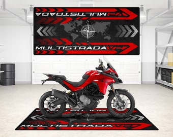 Ducati Multistrada V2 Personalized Rug Motorcycle Floor Bottom Pit Mat, MotorBike Multistrada v2 Rider, Lover, Fanatic For Man Woman Gift