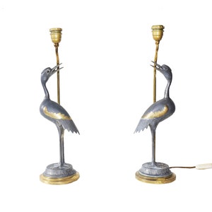 Pair of Vintage Crane Bird Lamps – 1970s Metal Table Lamps, Elegant Bird Figurine Lighting, Retro Statement Lamps for Home or Office