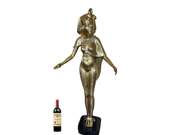 Vintage Brass Egyptian Goddess Selket Statue: Marble Base Decor