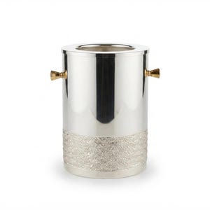 Vintage Hollywood Regency Wine Cooler, Wiaderko do szampana z pozłacanym uchwytem, Metalowy dodatek do baru