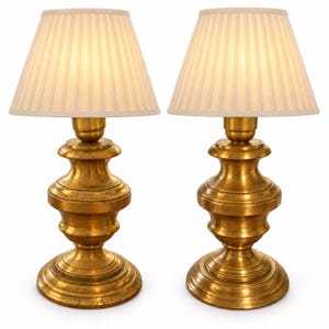 Pair of Brass-Toned Lamp Bases, Turned Baluster Form, Table Lamp Bases, 25 cm