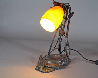 アールデコ調錬鉄ランプ：ドーム・ナンシー マーブルガラス、1925年