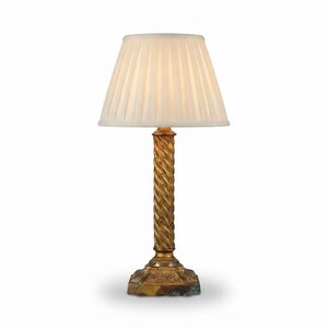 Antique Brass Table Lamp, Twisted Rope Column on Embossed Hexagonal Base, New Shade Included
