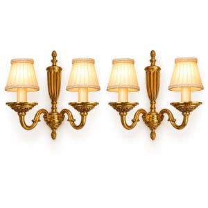 Pair of Louis XVI Style Gold-Tone Two-Arm Wall Sconces with Fluted Urn Columns