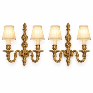 Vintage Pair of Small Louis XV Style Gilt Metal Two-Arm Wall Sconces with Scrolled Arms