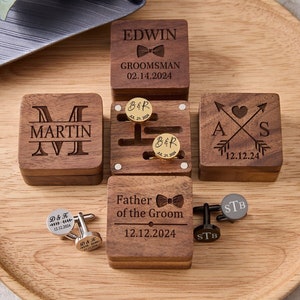 Boutons de manchette personnalisés, cadeaux pour garçons d'honneur, boutons de manchette en métal avec boîte en bois, boutons de manchette pour mariage, cadeau d'enterrement de vie de garçon ou de jeune fille image 3