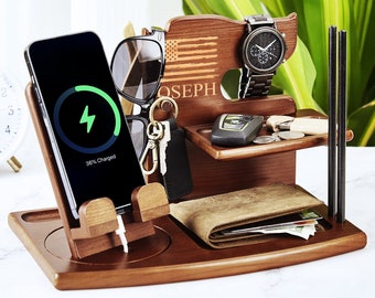 Gift for Men Docking Station,Custom Wood Phone Docking Station,It Keeps All Personal Items Organized,Gift for Him Husband,Father's Day Gift