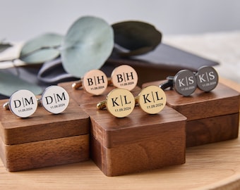 Personalized Cufflinks Groomsmen Gifts Metal Cuff Links With Wooden Box Wedding Day Cuff links Gift Bachelor Party Gift For Husband