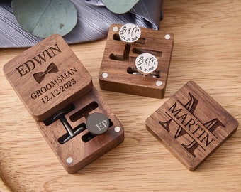 Caja de gemelos de madera personalizada, gemelos personalizados para padrino, regalo de padrino, regalo del día de la boda de gemelos, regalo de San Valentín para hombres, marido