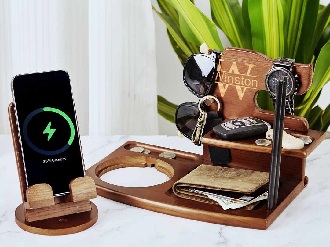 Custom Engraved Wooden Docking Station,mens Gift for Him, Personalized ...