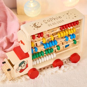 Ábaco de madera personalizado para coche de bebé, ábaco arcoíris, decoración de madera para guardería, regalos para baby shower, regalos de cumpleaños de 1 a 3 años, juguetes educativos para niños pequeños