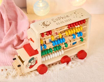 Ábaco de madera personalizado para coche de bebé, ábaco arcoíris, decoración de madera para guardería, regalos para baby shower, regalos de cumpleaños de 1 a 3 años, juguetes educativos para niños pequeños