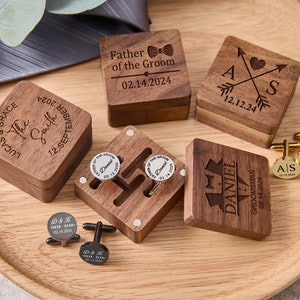 Personalisierte Manschettenknöpfe Groomsmen Geschenke Metall Manschettenknöpfe mit Holzbox Hochzeitstag Manschettenknöpfe Geschenk Junggesellenabschied Geschenk für Ehemann Bild 2