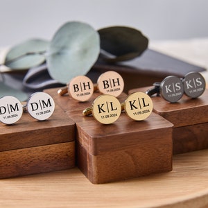 Boîte personnalisée de boutons de manchette en bois, boutons de manchette personnalisés pour le meilleur homme, cadeau de marié, cadeau de jour de mariage de bouton de manchette, cadeau de Saint-Valentin pour les hommes, mari image 3