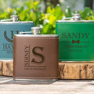 Personalized Leather Flask for Men,Groomsmen Gifts,Best Man Gifts,Leather Hip Flask,Custom Flask Engraved Flask for Groomsmen,Wedding Flask