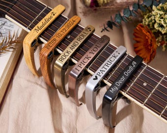 Personalized Wood Grain Metal Guitar Capo,Custom Name Engraved Guitar Lover Gift,Fathers Day Guitar Gift,Musician Gifts,Guitar Player Gifts
