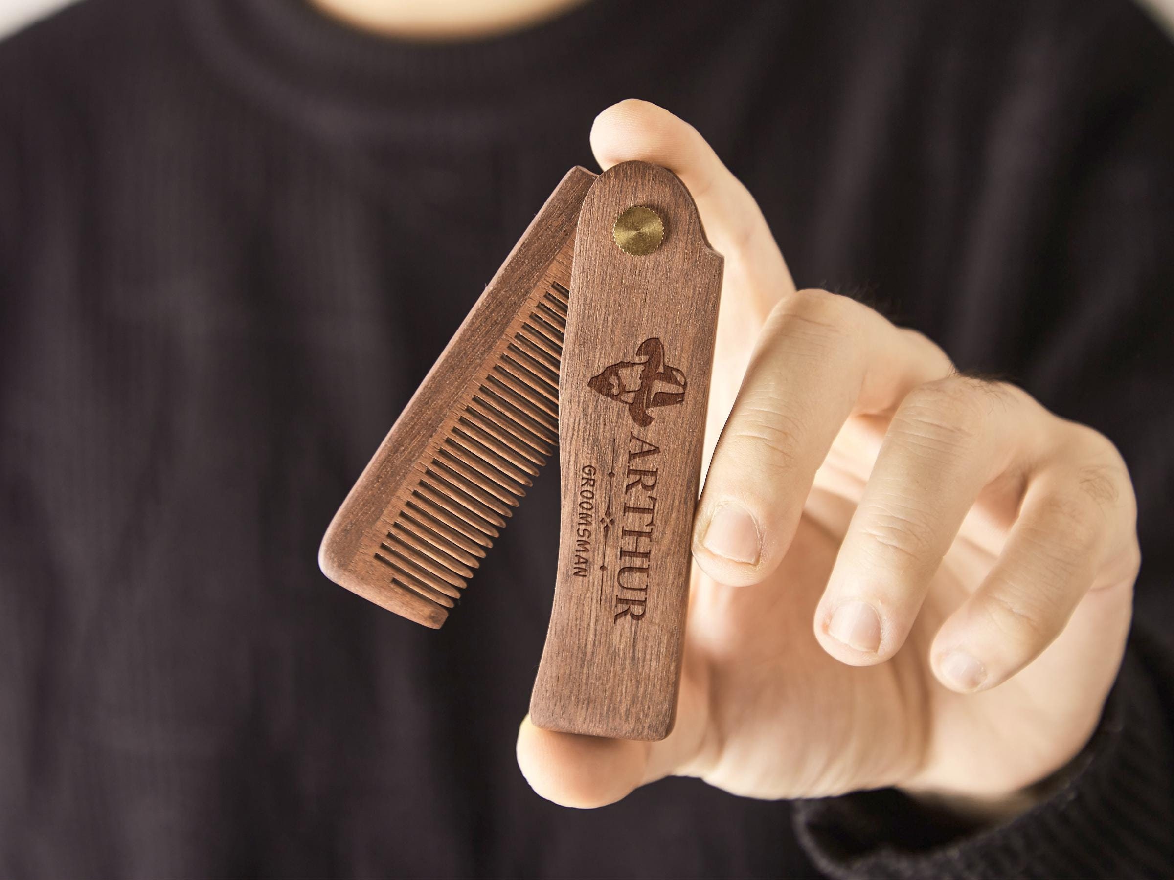 Personalized Engraved Comb,Wood Folding Beard Comb,Groomsman Gift,Valentine's Day gift,Lightweight & Portable,Perfect Grooming Gift for Men