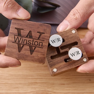 Personalisierte Manschettenknöpfe Groomsmen Geschenke Metall Manschettenknöpfe mit Holzbox Hochzeitstag Manschettenknöpfe Geschenk Junggesellenabschied Geschenk für Ehemann Bild 5