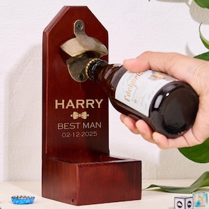 Personalised Wall Mounted Bottle Opener Cap Catcher Beer Gifts for Men Husband Father Grandfather Grandad Dad Gift Home Bar Wood Beer Opener