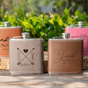 Personalized Leather Flask for Men,Custom Flask Name Engraved Flask Best Man Gifts,Groomsmen Proposal Gifts for Wedding&Bachelor Party Gifts