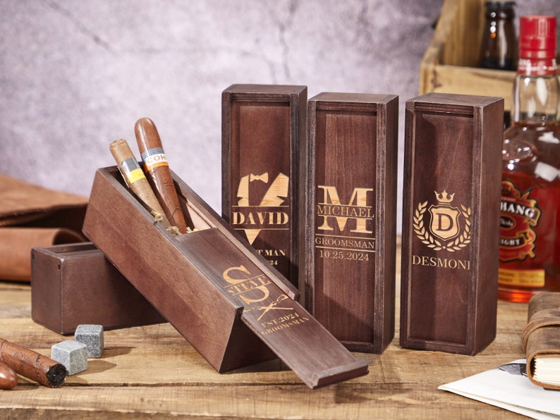 Personalized Groomsmen Gifts Box,Groomsman Gift,Groomsmen Proposal,Best Man Gift, Cigar Gift Box,Keepsake Gifts Box,Wooden Gift Box image 4