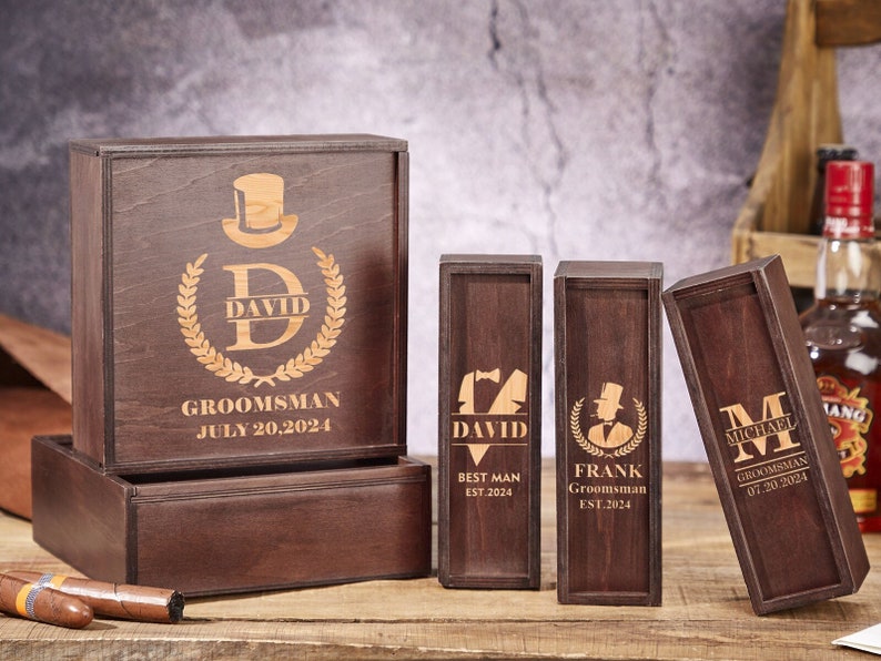 Personalized Groomsmen Gifts Box,Groomsman Gift,Groomsmen Proposal,Best Man Gift, Cigar Gift Box,Keepsake Gifts Box,Wooden Gift Box image 1