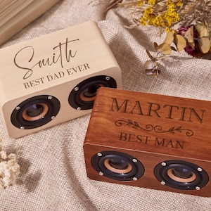 Regalos para padrinos de boda, altavoz Bluetooth personalizado, regalos para damas de honor, altavoz Bluetooth portátil recargable personalizado, altavoz con nombre grabado en madera.