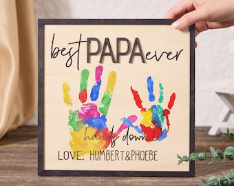 Personalized DIY Handprint Sign,Father's Day Gift,Father's Day Wooden Sign,Hands Down Best Dad Ever,Custom Papa Sign Engraved Wooden Sign