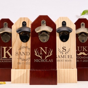 Personalized Beer Opener,Custom Wall mounted beer bottle opener with cap catch,Wood Beer Bottle Opener,Groomsman Gifts for him,Beer Lover