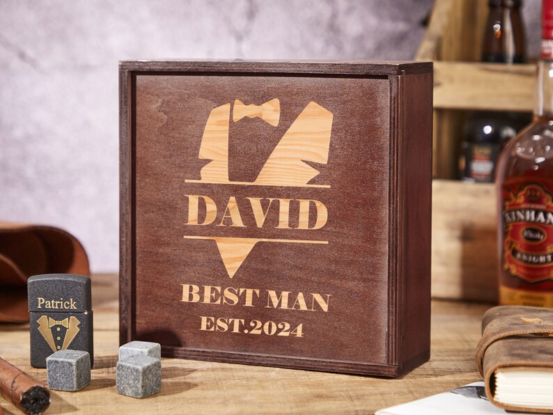 Personalized Groomsmen Gifts Box,Groomsman Gift,Groomsmen Proposal,Best Man Gift, Cigar Gift Box,Keepsake Gifts Box,Wooden Gift Box image 5