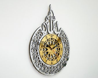 Islamic Wall Clock Islamic Wall Art, Islamic Wall Clock for Muslims with Silent Mechanism, Wooden Acrylic Ramadan Decoration Arabic Eid Gift