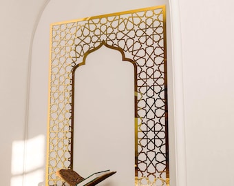 Grote islamitische mihrab wanddecoratie voor de gebedsruimte van de moslim, Marokkaans houten decoratief paneel, Ramadan decoratie, Eid Mubarak cadeau