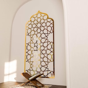 Mihrab Islamic Wall Art Moroccan Wood Mehraab Panel for Muslim Prayer Room Ramadan Decoration Housewarming Gift
