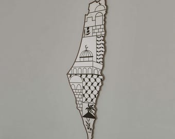 Palestine Map Islamic Wall Art Masjid Al Aqsa Keffiyeh Olive Branch Design Palestinian Art Free Gaza Eid Gift for Muslim