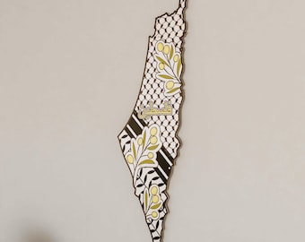 Palestine Map Islamic Wall Art Olive Branch Keffiyeh Design Palestinian Art Free Gaza Eid Gift for Muslim